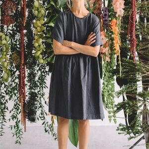 Linenfox Anna Dress in Graphite Grey linen dress with a relaxed fit and pockets